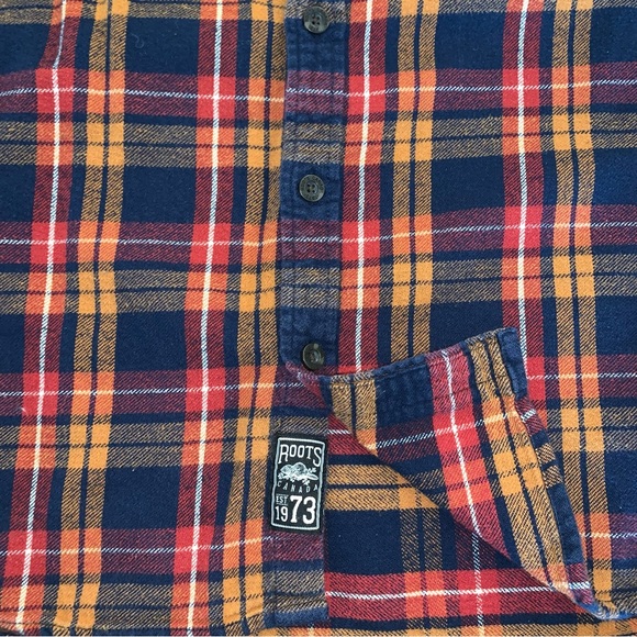 Roots Red Orange & Blue Plaid Button Down Flannel Shirt - Picture 5 of 9
